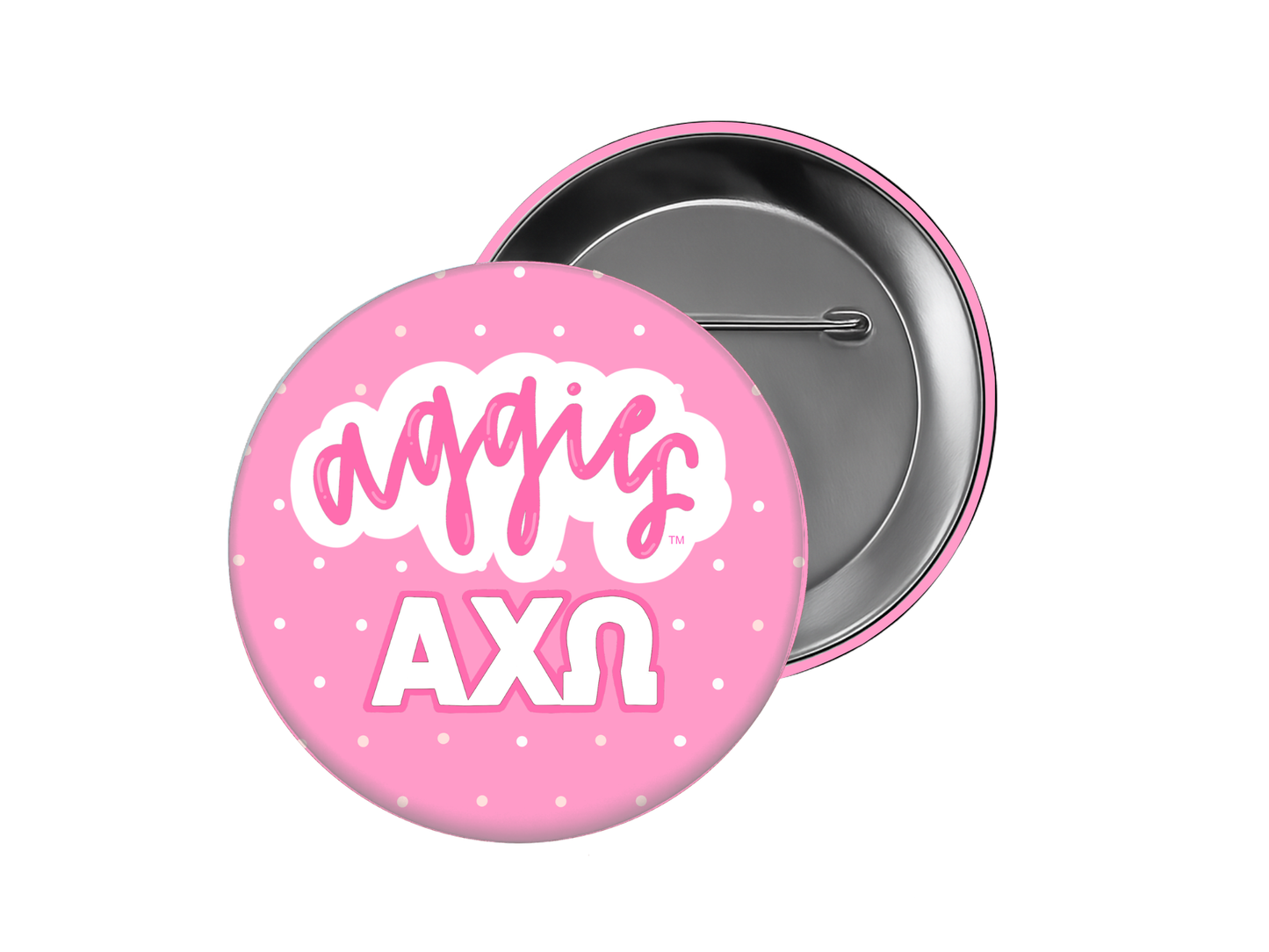 Alpha Chi Omega - Aggies AXO Pink Polka Button