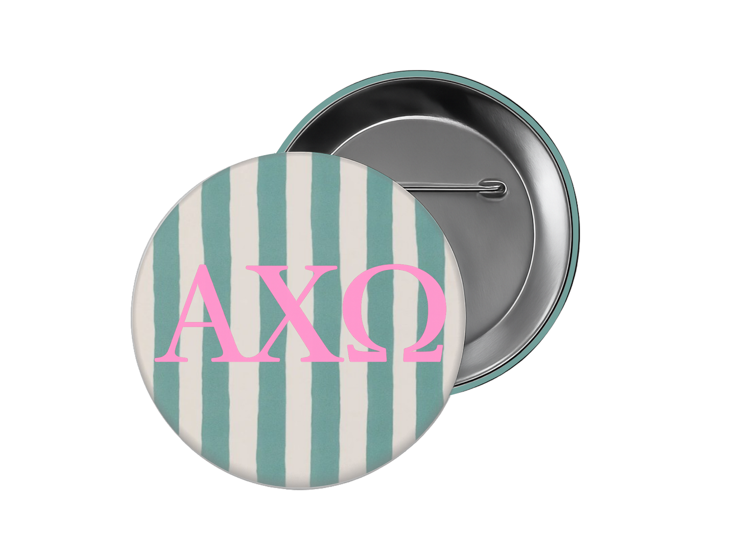 Alpha Chi Omega - Teal Stripe with Pink Button