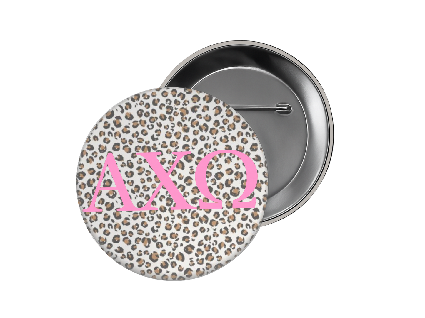 Alpha Chi Omega - Leopard Print with Pink Button