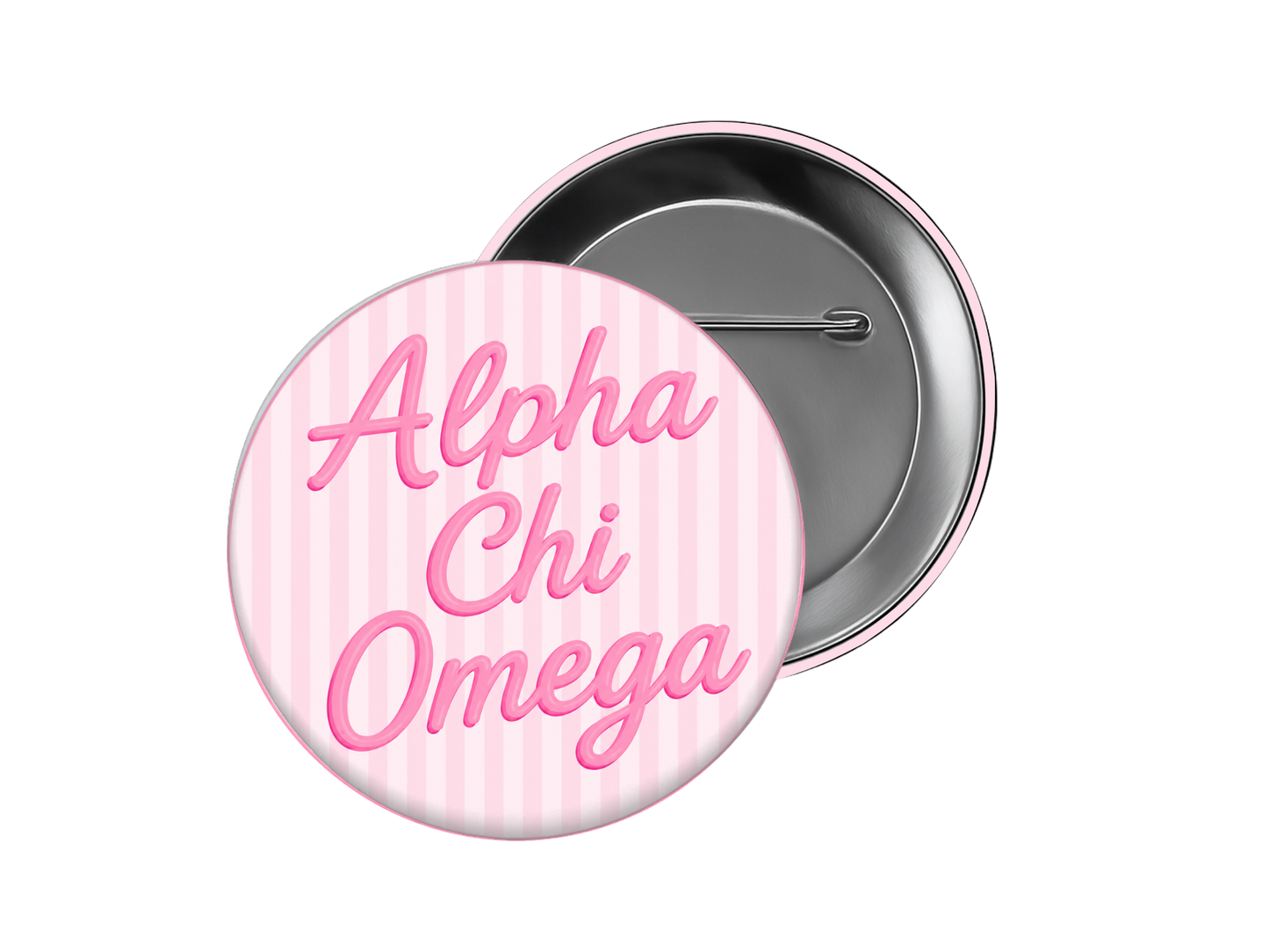 Alpha Chi Omega - Pink Stripe Script Button