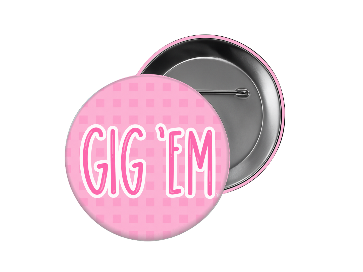 Texas A&M - Pink Gingham Gig 'Em Button