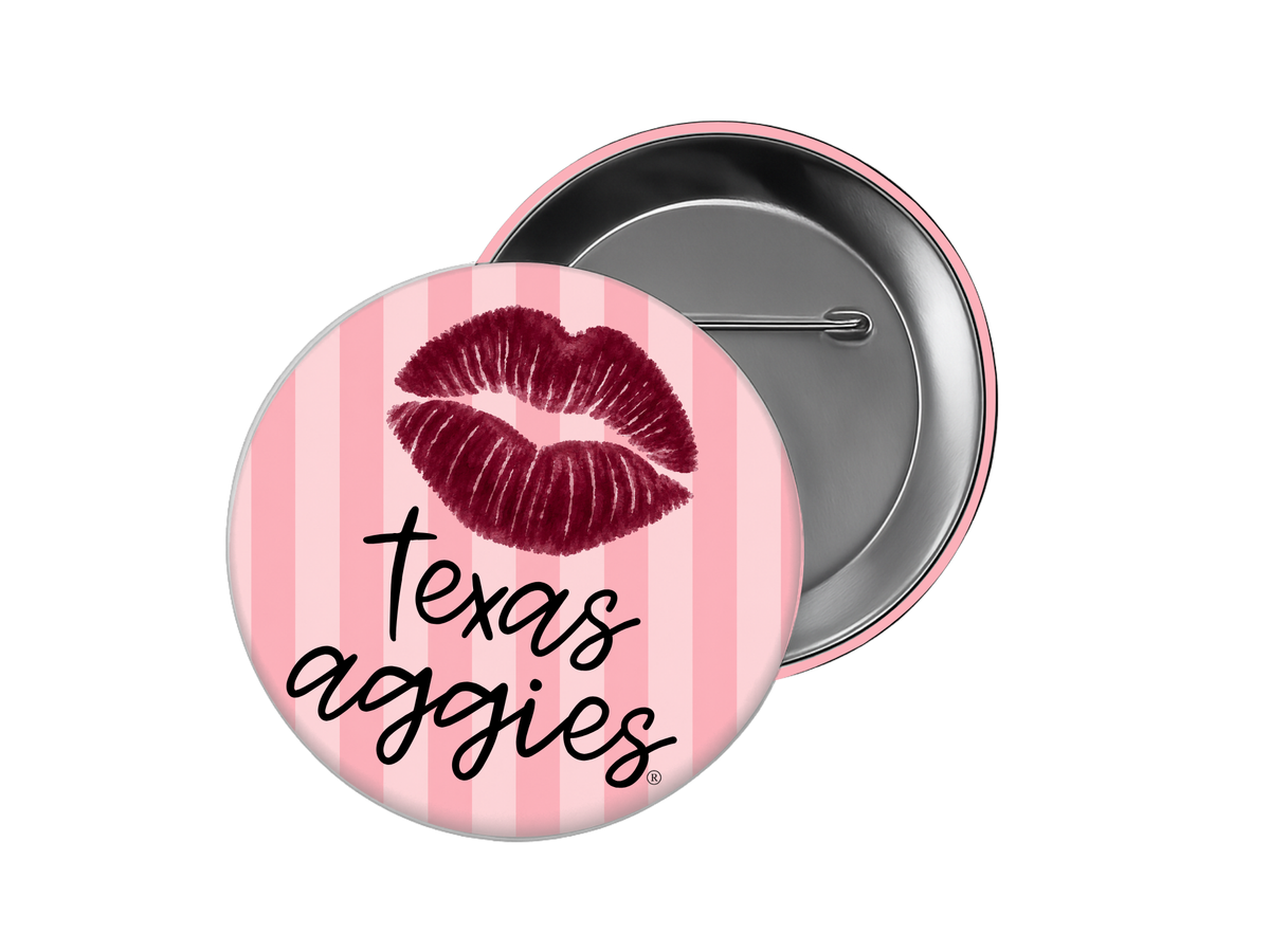 Texas A&M - Pink Stripe Lips Texas Aggies Button