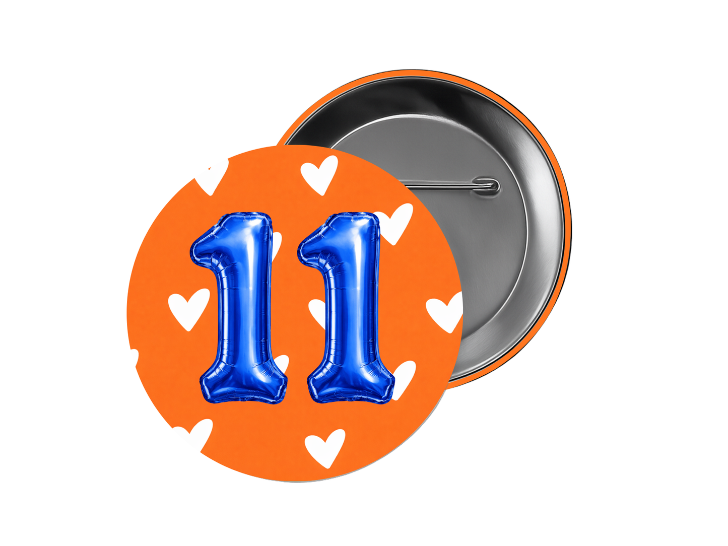 Baseball Button – Orange Hearts with Number