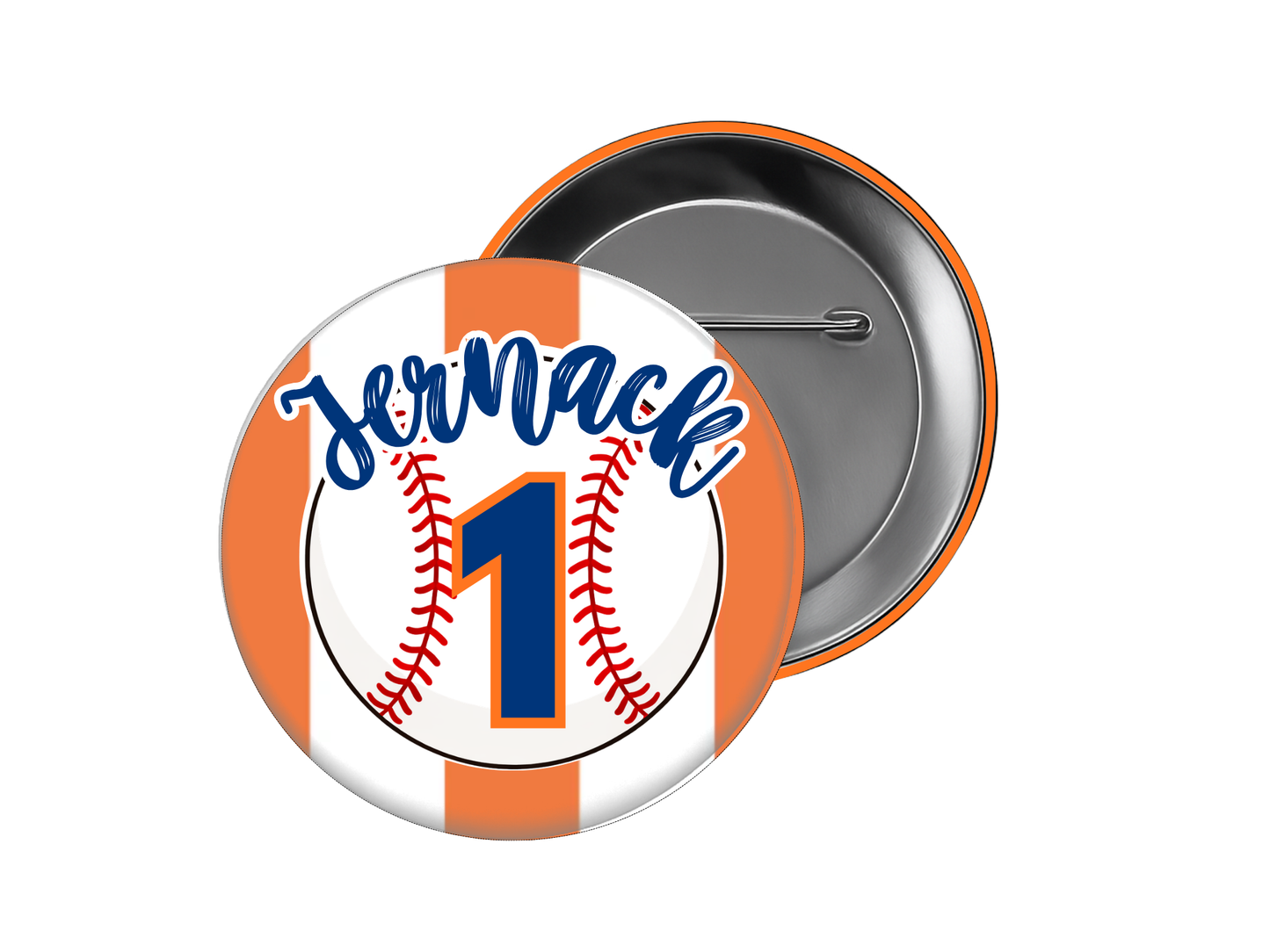 Baseball Button – Stripe Baseball with First or Last Name