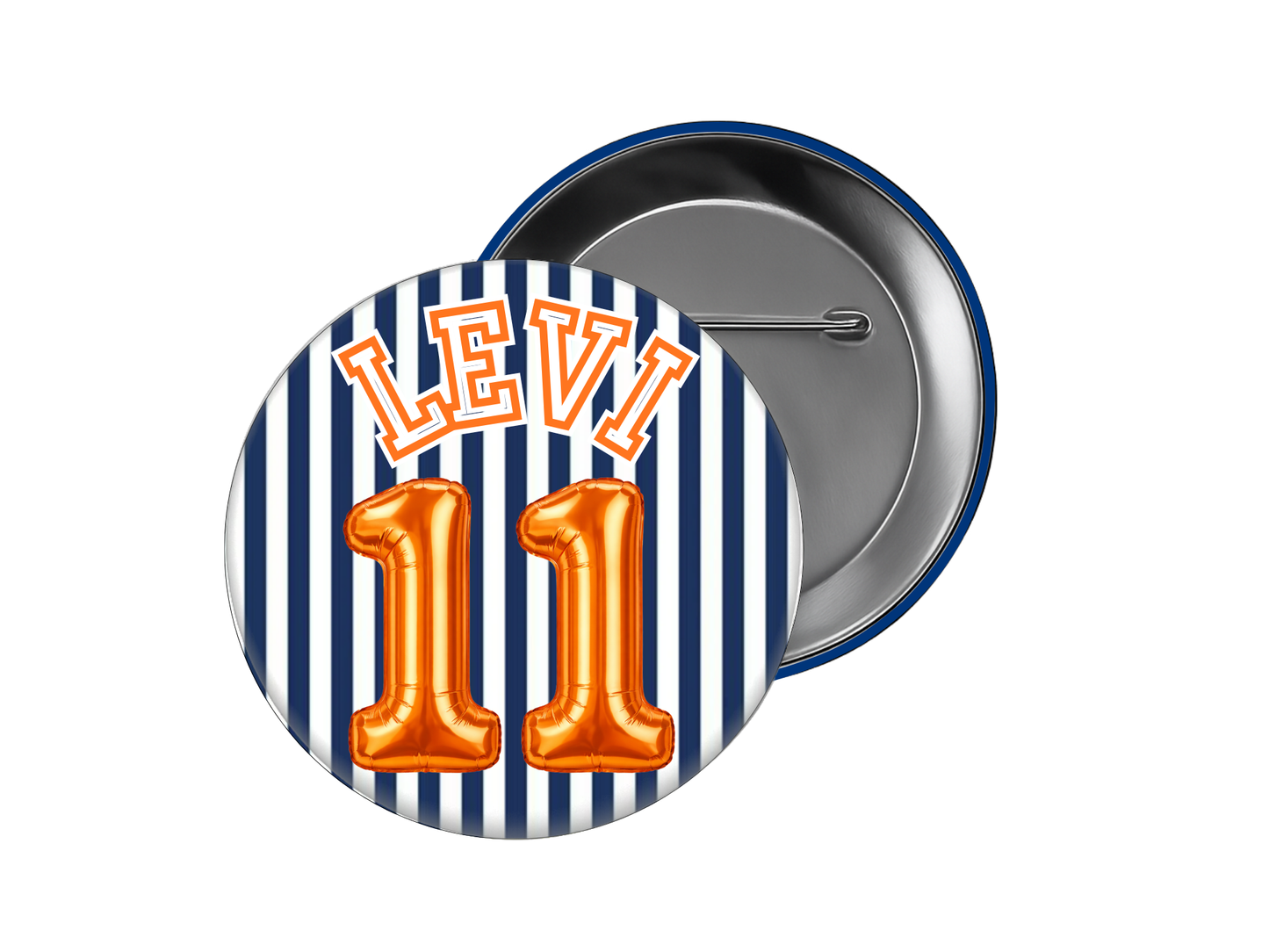 Baseball Button – Navy Stripe with Name & Number