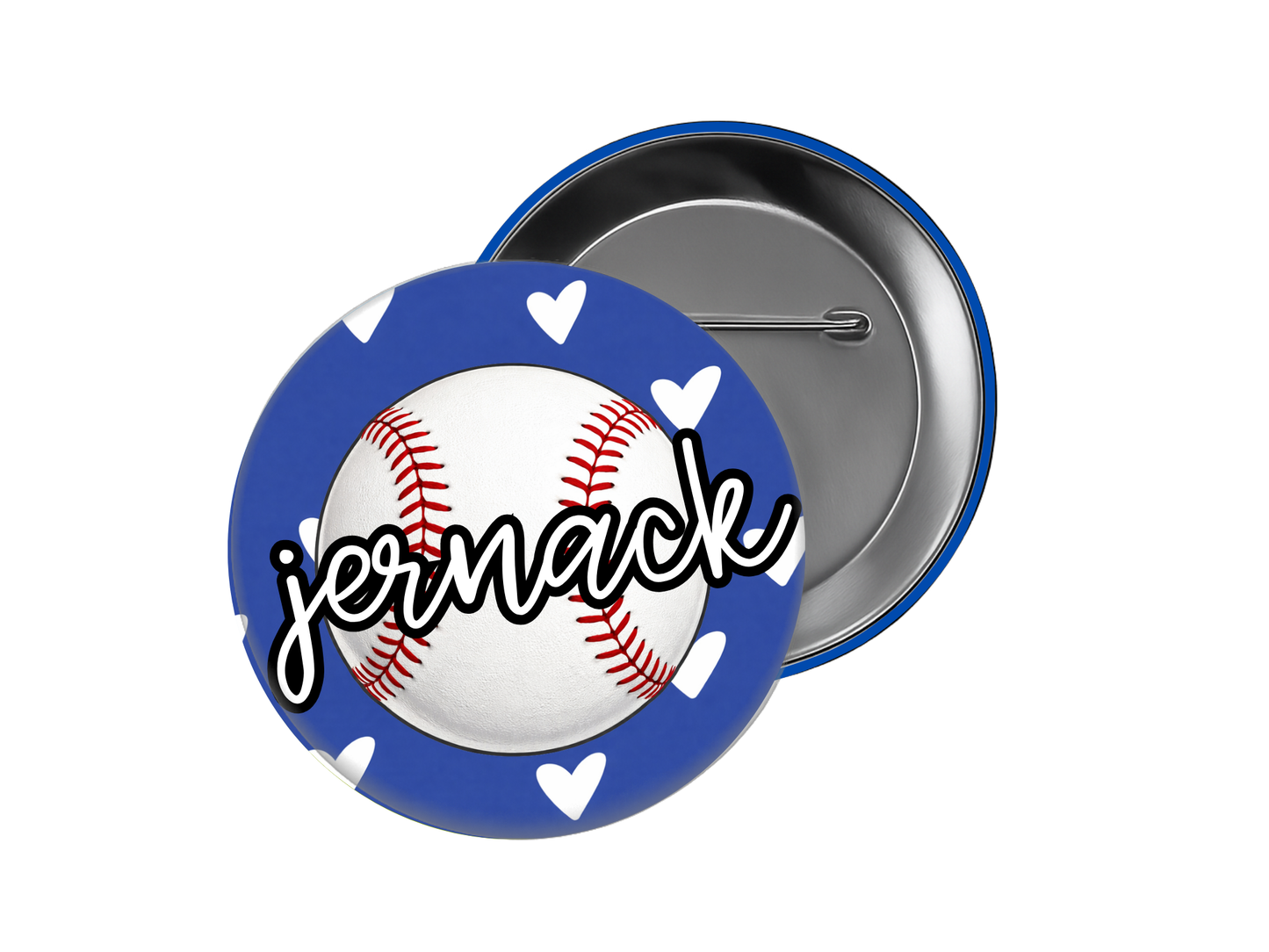 Baseball Button – Heart Background with Name or Last Name