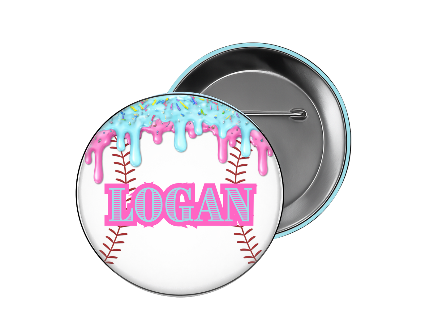 Baseball Button – Baseball Drip with Name