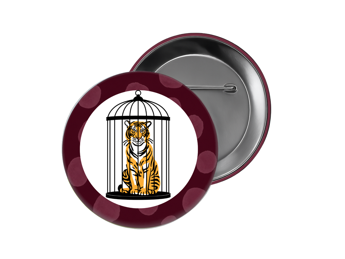 Maroon Polka Dot Caged Tiger Button