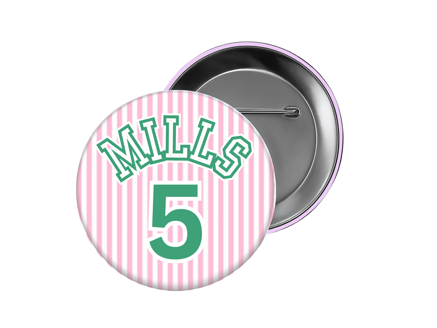 Tennis Button – Pink Stripe with Name & Number