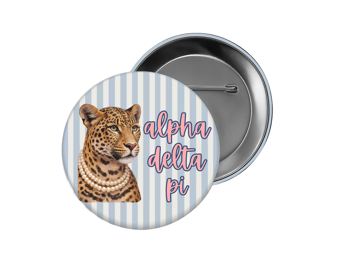 Alpha Delta Pi - Blue Stripe Cheetah ADPI Button