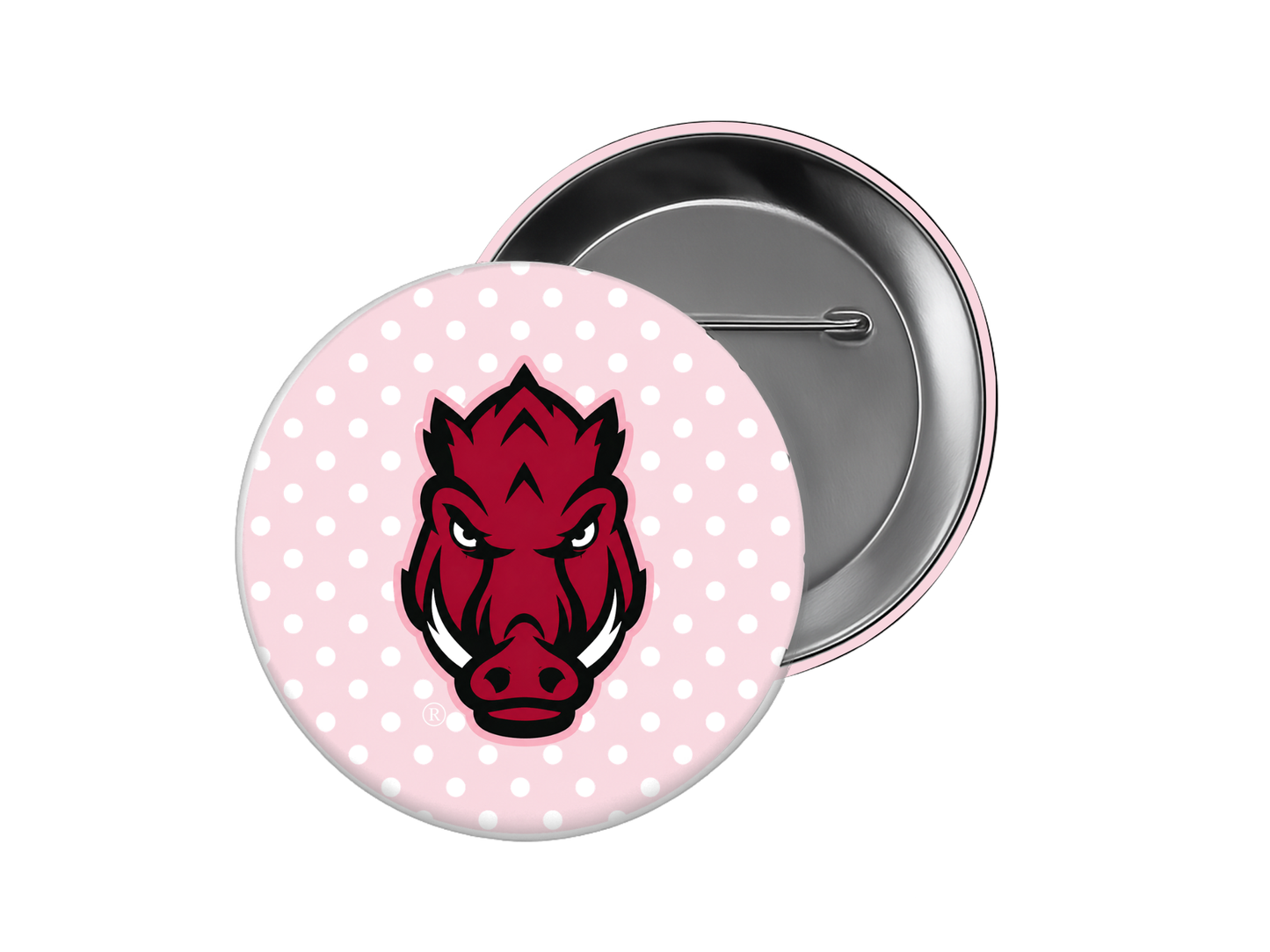 University of Arkansas - Pink Polka Dot Hog Button