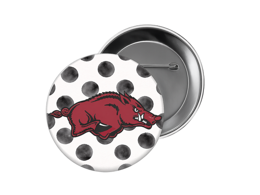 University of Arkansas - Black Polka Dot Hog Button