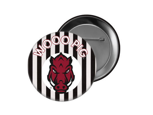 University of Arkansas - Black Stripe Wooo Pig Button