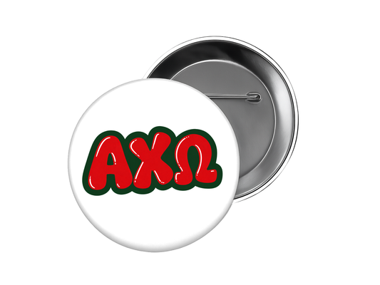 Alpha Chi Omega - Red and Green Retro Bubble Button