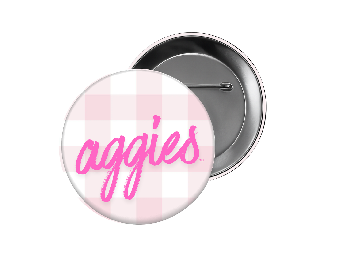 Texas A&M - Pink Plaid Aggies Button