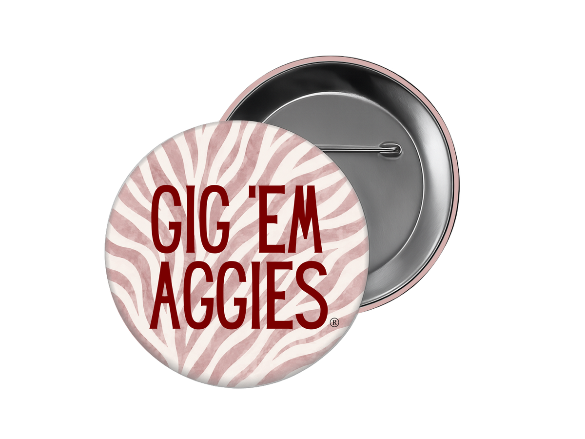Texas A&M - Maroon Zebra Gig 'Em Aggies Button