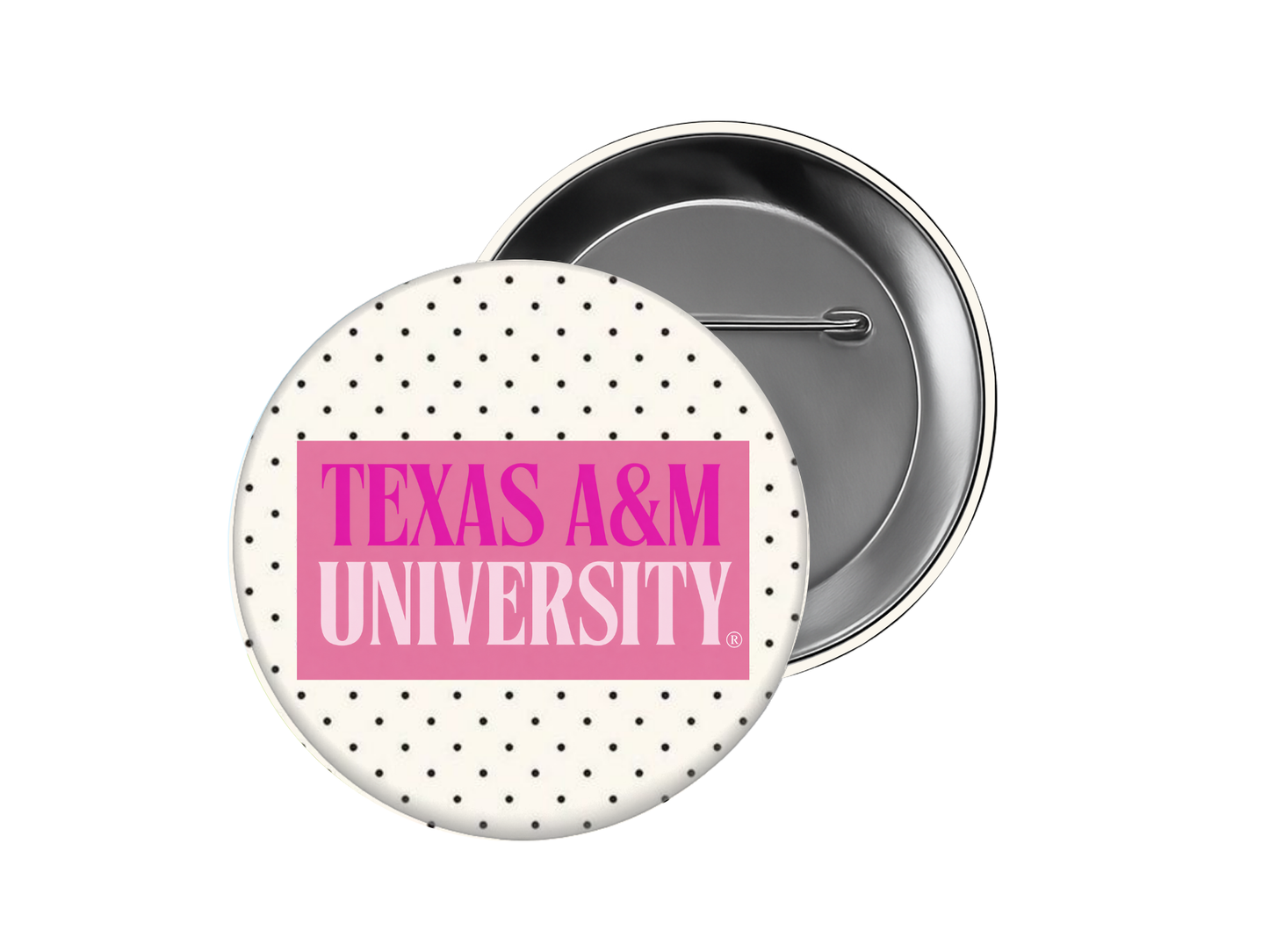 Texas A&M - Pink Polka Dot Texas A&M University Button