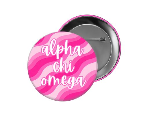 Alpha Chi Omega - Pink Waves Button