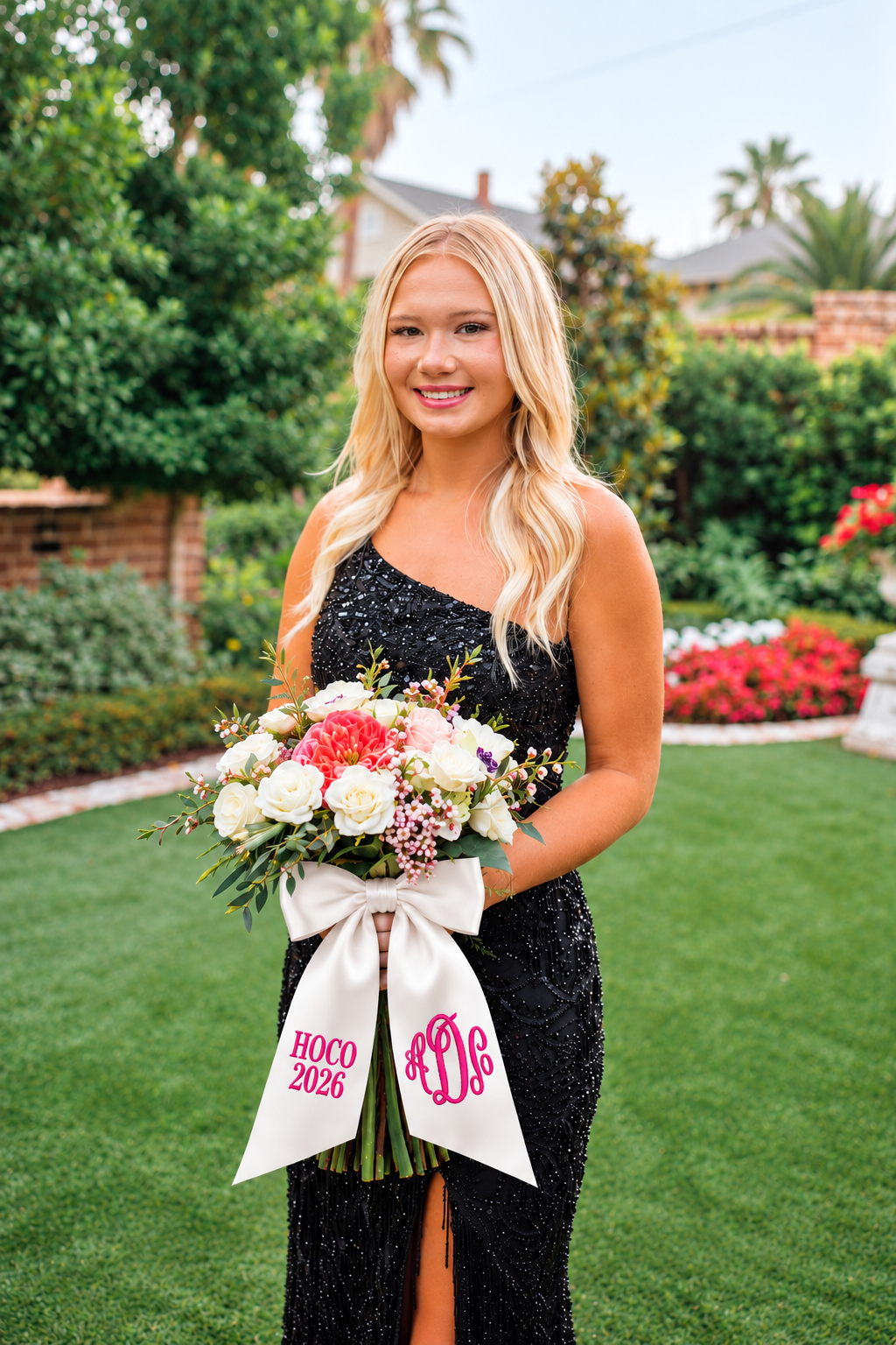 Embroidered Monogram Bouquet Sash with Monogram