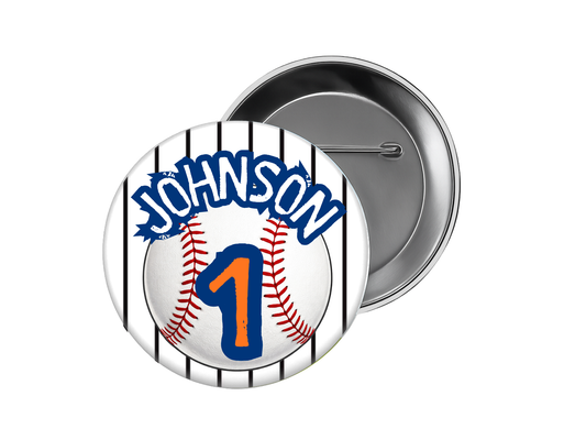 Baseball Button – Black Stripe with Name & Number