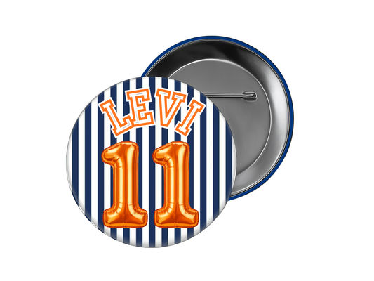 Baseball Button – Navy Stripe with Name & Number
