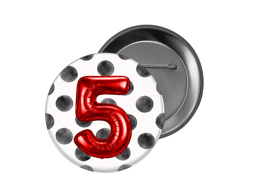 Custom Baseball Button – Black Polka Dot & Number