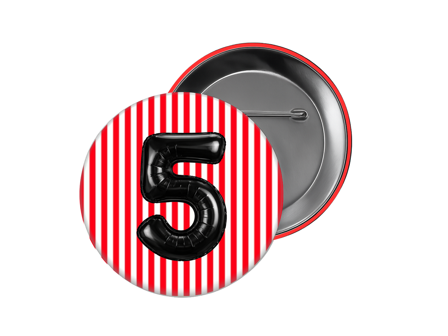 Baseball Button – Red Stripes & Number