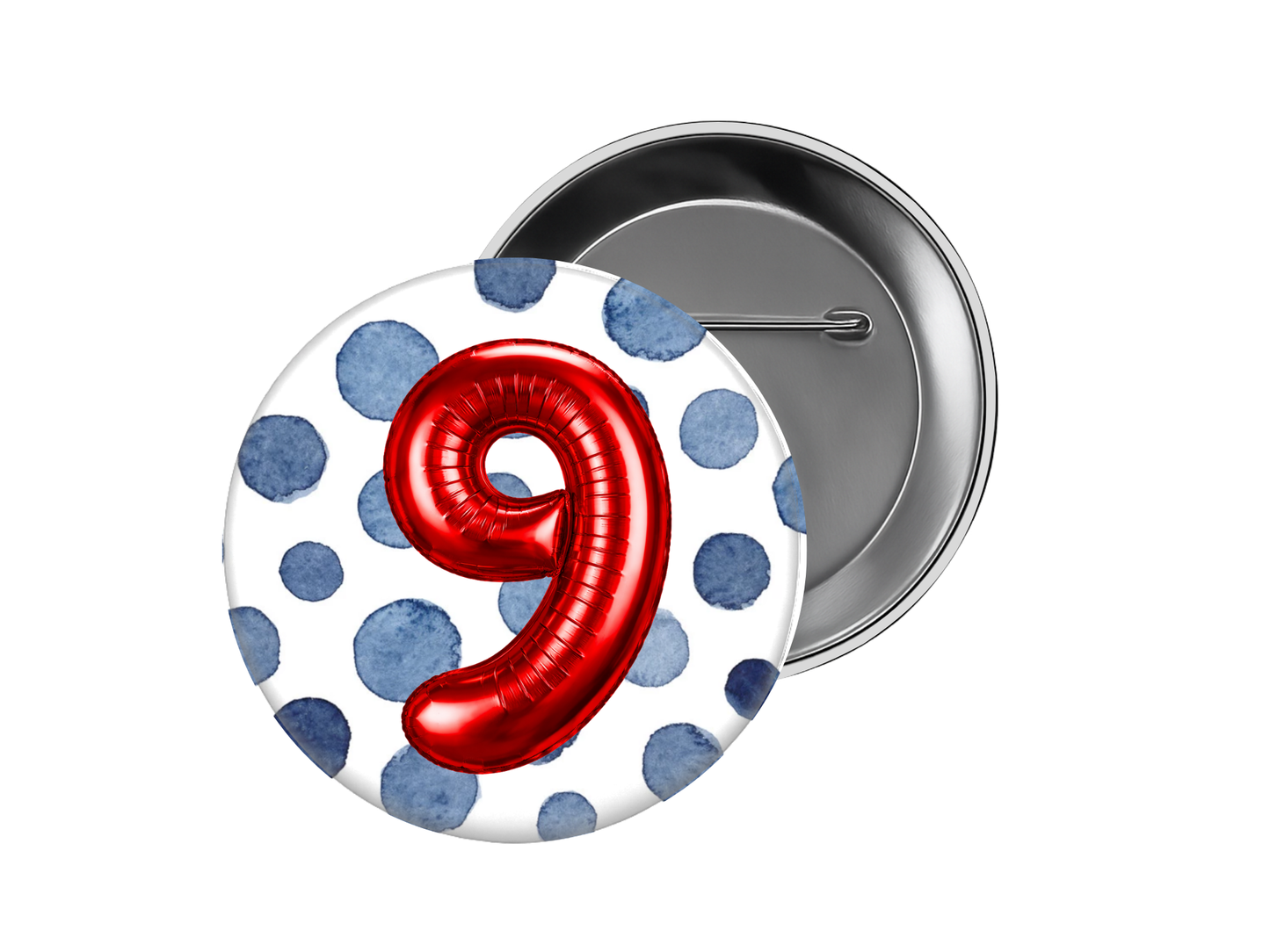 Baseball Button – Blue Polka Dots with Number