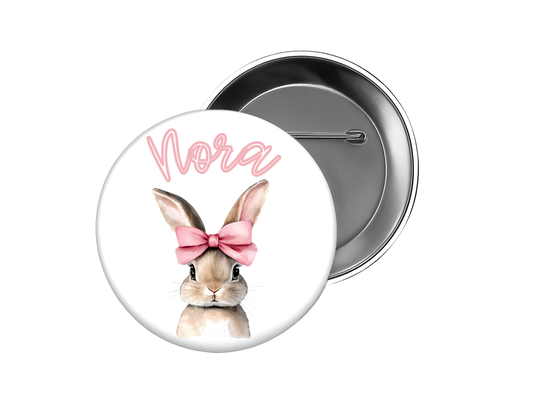 Easter Bunny Personalized Pink Bow Button