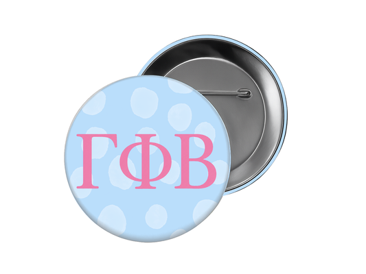 Gamma Phi Beta - Teal Polka Dot Pink Button