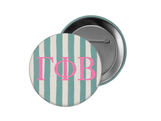Gamma Phi Beta - Teal Stripe Pink Button
