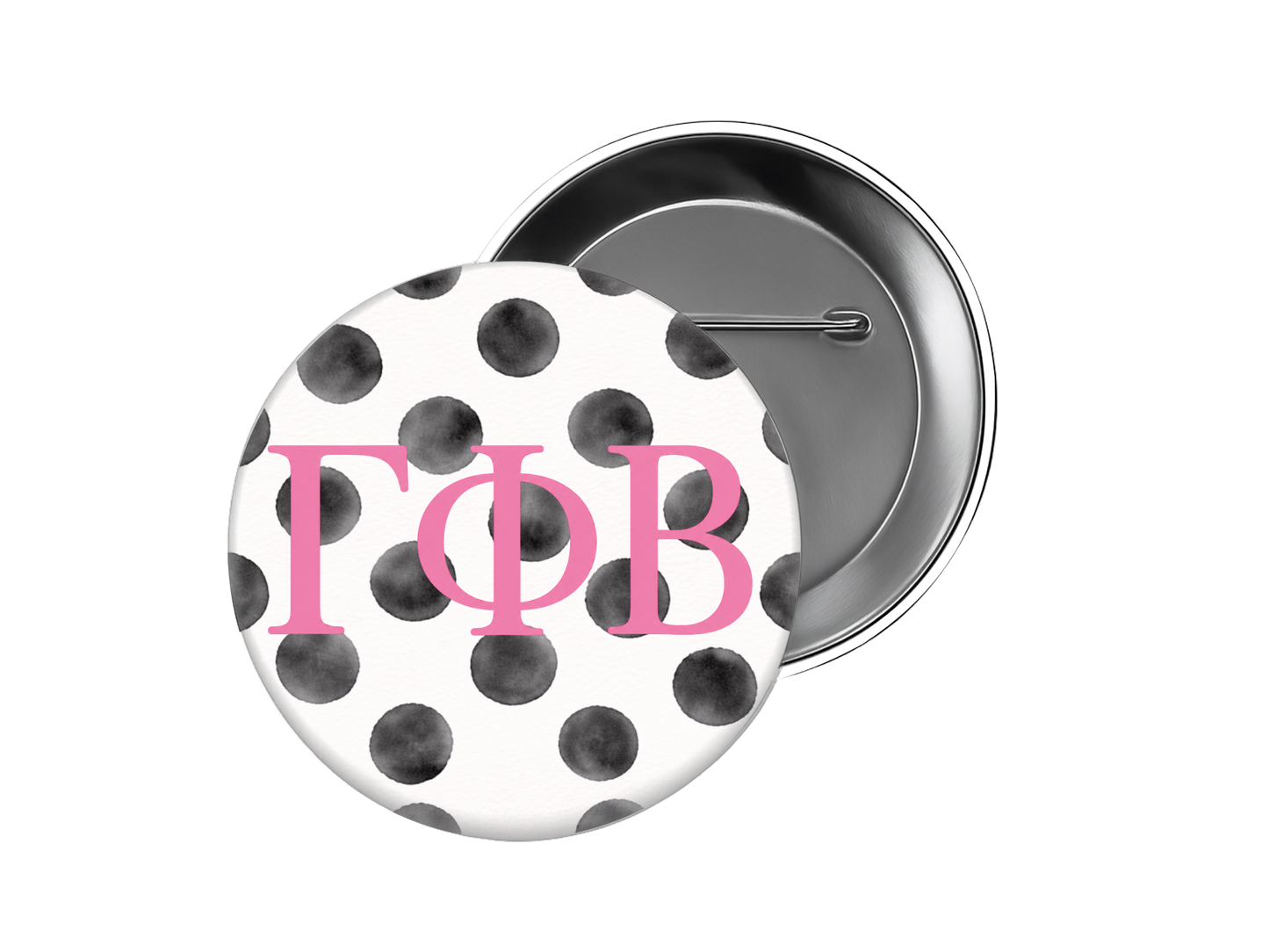 Gamma Phi Beta - Black Polka Dot with Pink Button