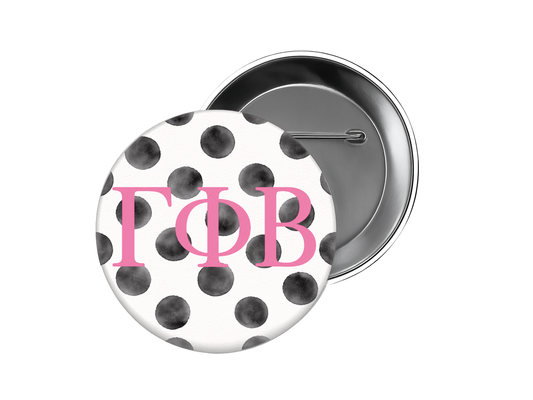 Gamma Phi Beta - Black Polka Dot with Pink Button