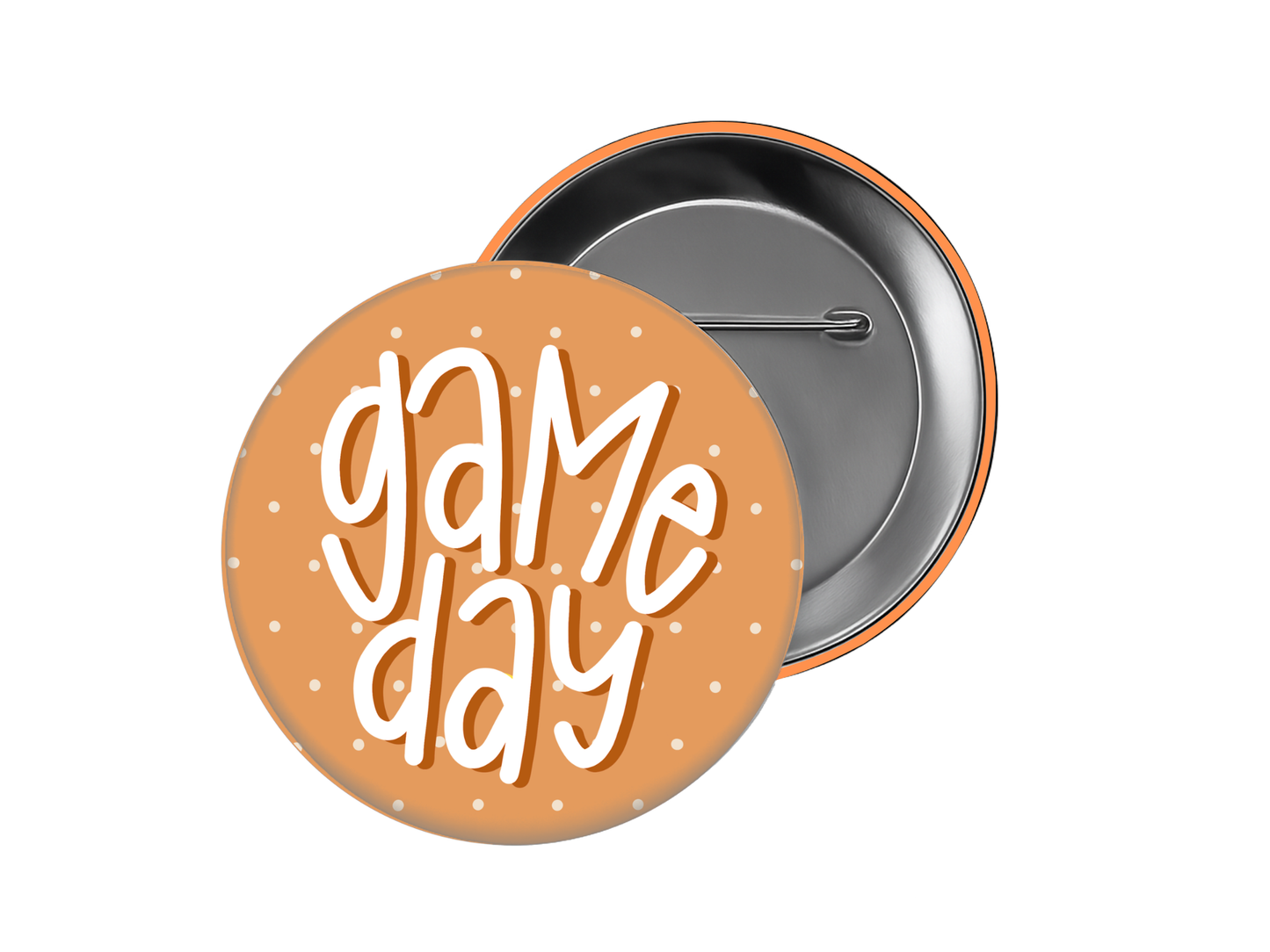 Game Day Button - Orange Polka Dot Design