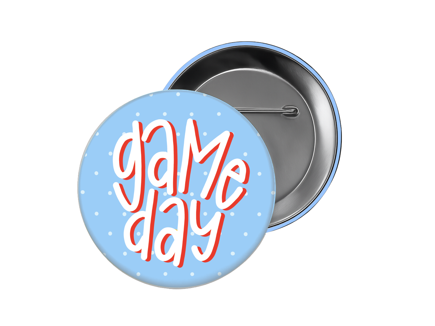 Game Day Button - Light Blue Polka Dot Design