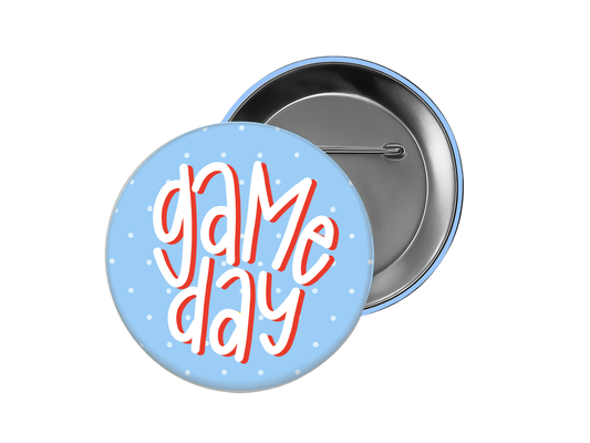 Game Day Button - Light Blue Polka Dot Design