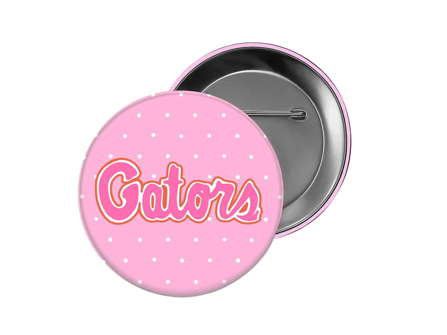 Polka Dot Gators Pink Button – Mascot Spirit Design (Custom Colors Available)