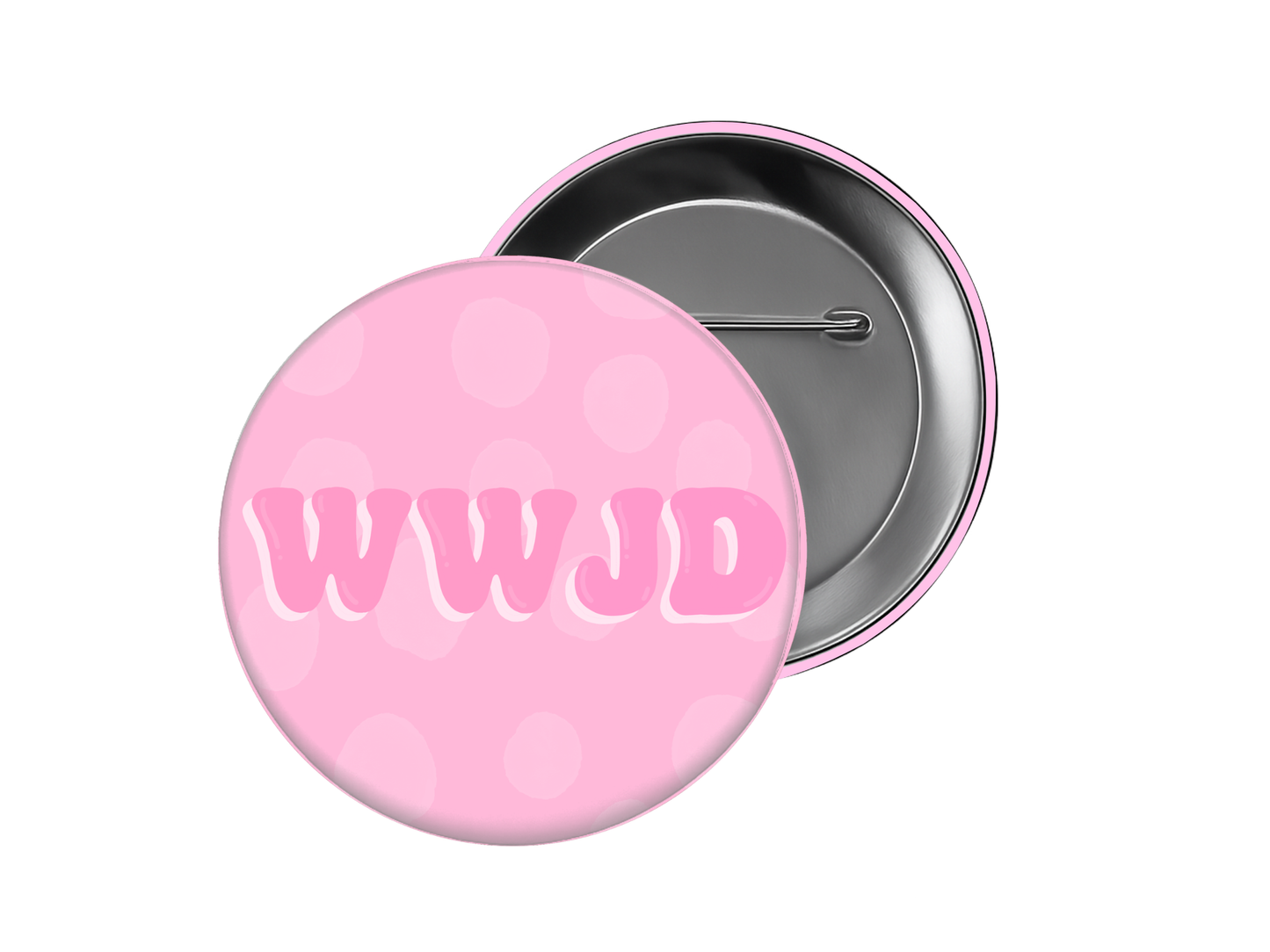Faith Button – “WWJD" Pink Polka Dot Design