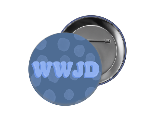 Faith Button – “WWJD" Blue Polka Dot Design
