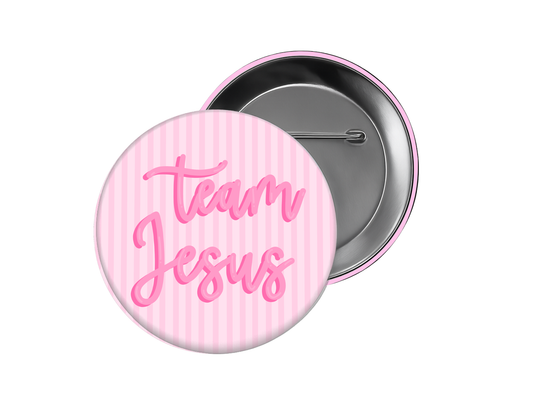 Faith Button – “Team Jesus" Pink Stripe Design