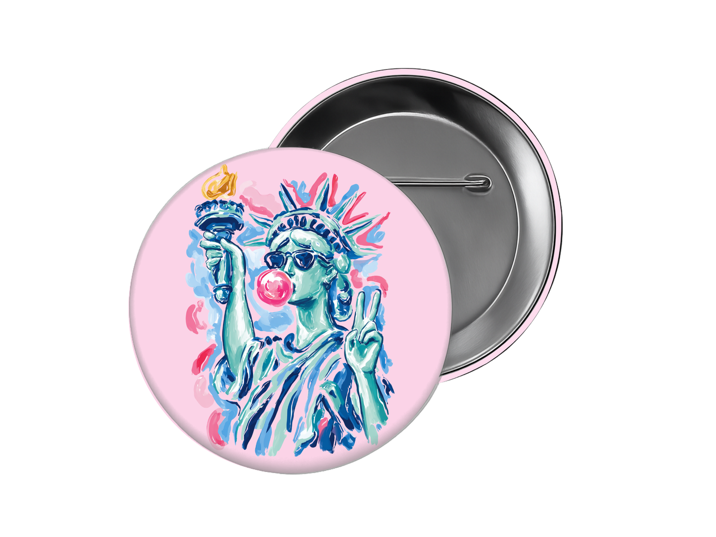 Fourth of July Pink Lady Liberty Button