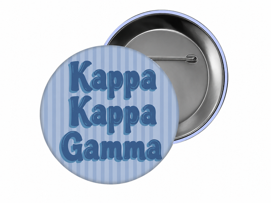 Kappa Kappa Gamma - Blue Stripe Bubble Letter Button