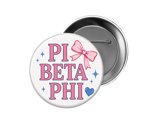 Pi Beta Phi - Pink & White Bow Button