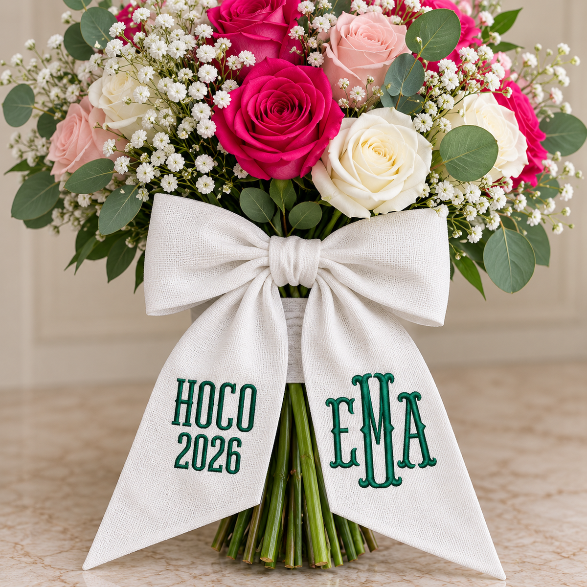 Embroidered Monogram Bouquet Sash with Monogram