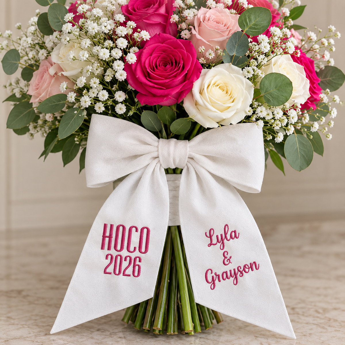Embroidered Monogram Bouquet Sash with Names