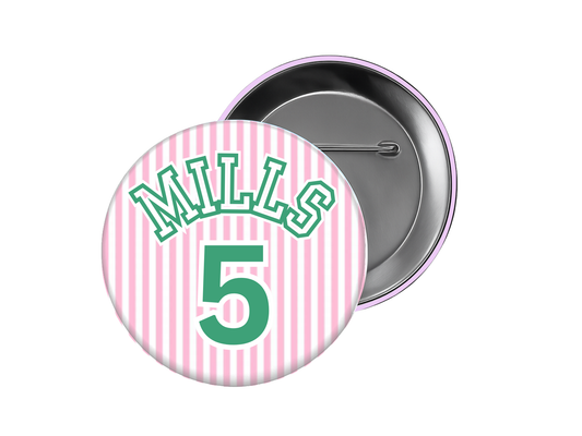Tennis Button – Pink Stripe with Name & Number