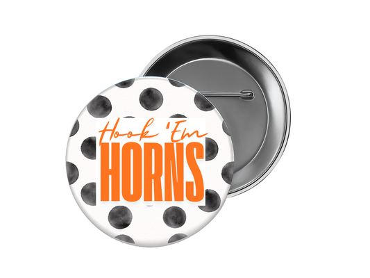 University of Texas - Black Polka Dot Hook 'Em Horns Button