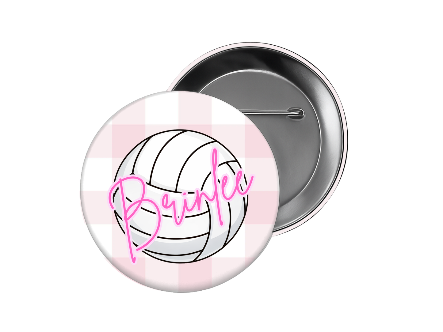 Volleyball Button - Pink Gingham Volleyball with Name