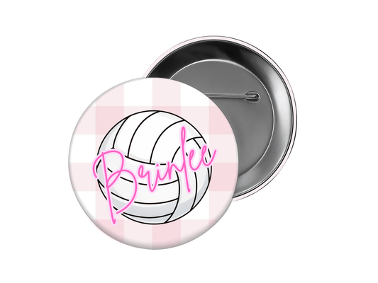 Volleyball Button - Pink Gingham Volleyball with Name