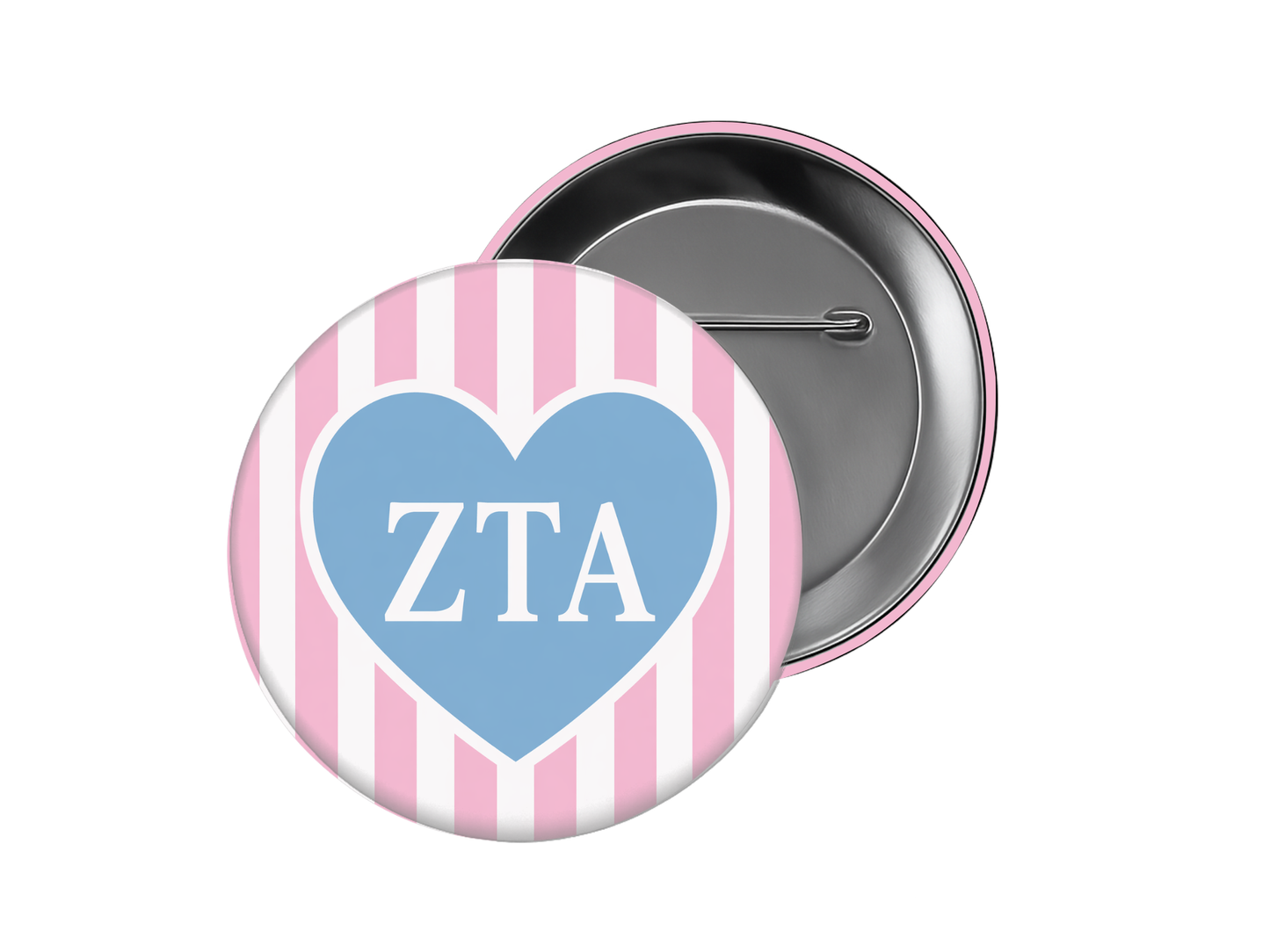 Zeta Tau Alpha - Pink Stripe ZTA Heart Button